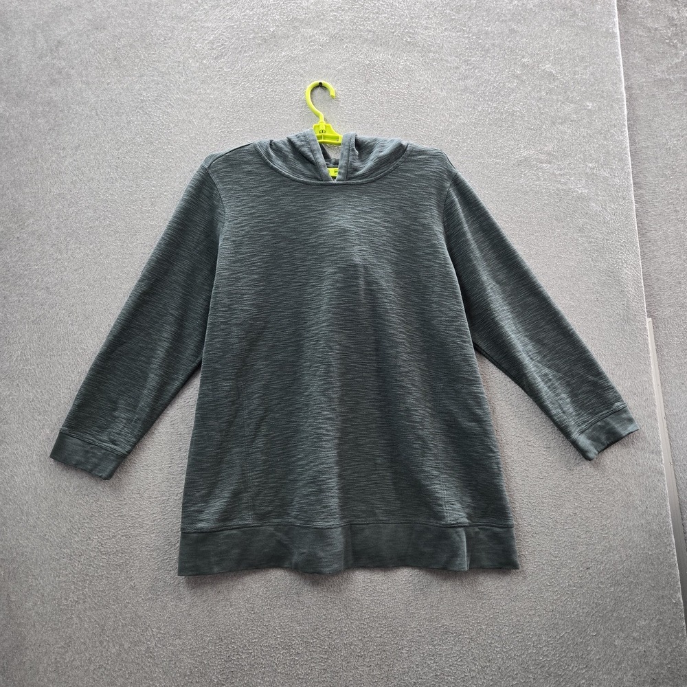 Pure‎ Jill Women Hoodie 2X Green Textured Organic Cotton Long Sleeve